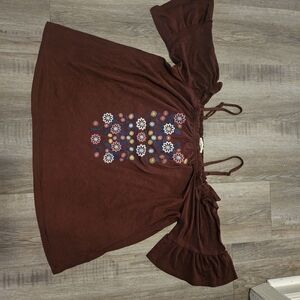 Boho Floral Embroidered Off-Shoulder Top